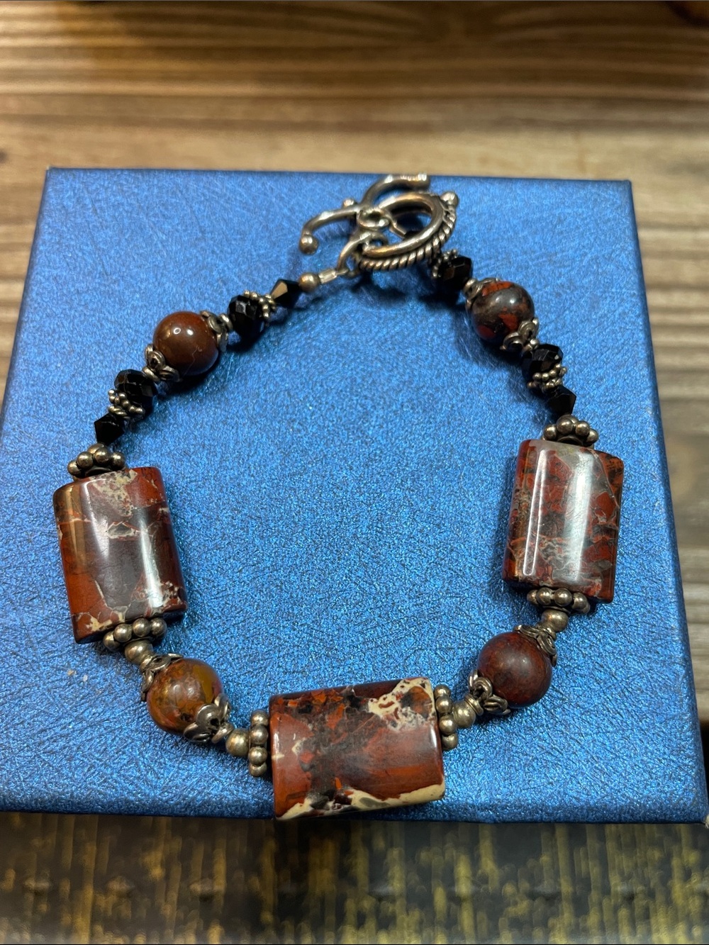 Handcrafted Red Jasper Beaded Bracelet - Polished Red and Brown Stones